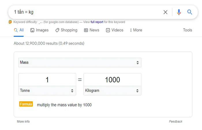 Chuyển tấn sang kg thông qua google
